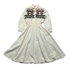 Vintage Western Collection‎ Cream Geometric Print Long Sleeve Midi Dress Women